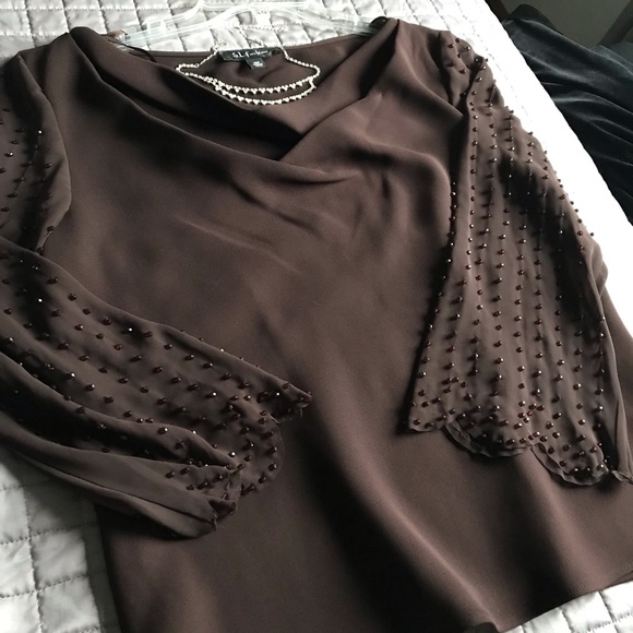 2 pc. chocolate brown dress with beaded sleeves - Picture 1 of 3